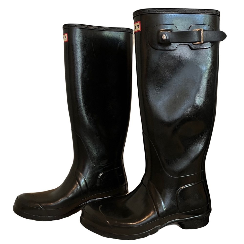 Hunter tall black boots gloss size 9 women’s black hunter boots shiny wellies
